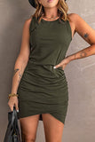 Dark Green 2 Women Casual Dress Crew Neck Ruched Summer Sleeveless Tank Bodycon Shirt Short Mini Dresses - BTFBM | Women's Club Dresses