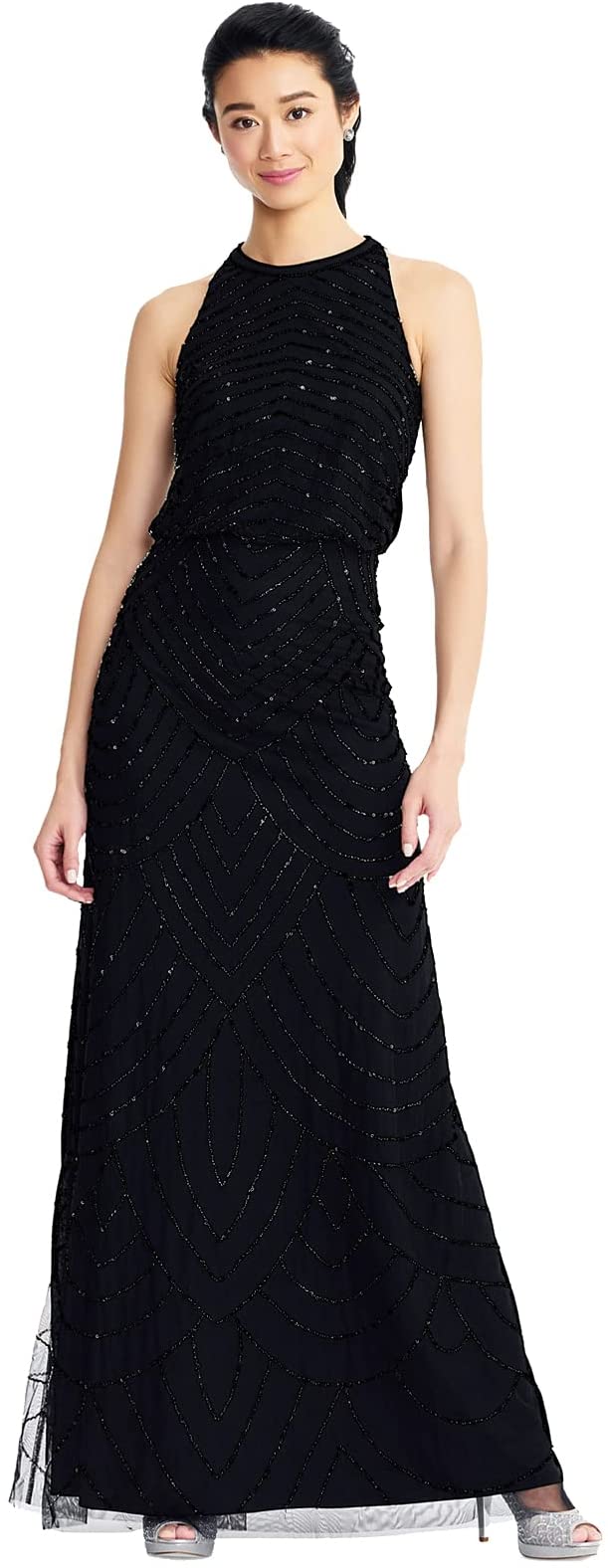 Black Women's Halter Art Deco Beaded Blouson Dress - Adrianna Papell | Women's Formal Dresses