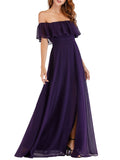 Purple Womens Off The Shoulder Ruffle Party Dresses Side Split Beach Maxi Dress - Ever-Pretty