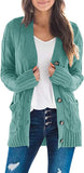 Lake Green Women's Long Sleeve Cable Knit Sweater Open Front Cardigan Button Loose Outerwear - MEROKEETY | Women's Cardigan
