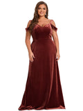 Women's Plus Size A-Line V-Neck Velvet Evening Formal Dress - Sara Clothes