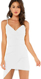 White Improved Women's Ruched Asymmetrical Deep V Neck Sleeveless Bodycon Tank Dress - Verdusa | Women's Formal Dresses