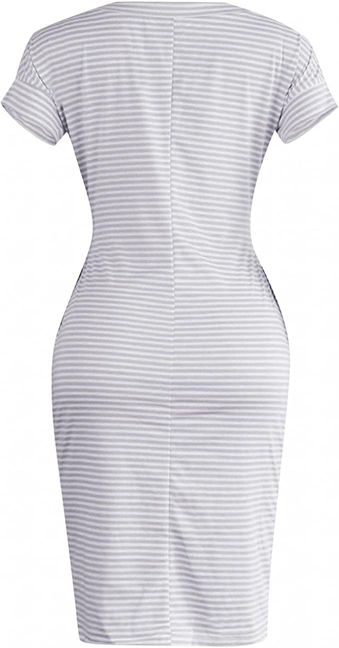 Dark Green Summer Dresses Round Neck Short Sleeve T Shirt Midi Casual Dress Tie Waist with Pockets - Jaksenr | Women's Casual Dresses