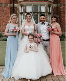 Gray One Shoulder Chiffon Bridesmaid Dresses with Slit Maxi Long Formal Dresses for Women Party - XYAYE | Women's Formal Dresses