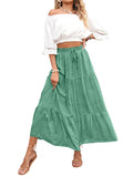 Palegreen Women's Bohemian Floral Printed Elastic Waist A Line Maxi Skirt with Pockets - ZESICA | Women's Casual Dresses