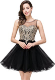 Black Women's Cocktail Dresses Crystals Applique Short Prom Dresses - MisShow | Women's Cocktail Dresses