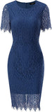 Blue Women's Elegant Floral Lace Bodycon Cocktail Lace Dress - ALLANDWELL | Women's Cocktail Dresses