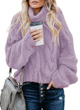 Purple Women's Turtleneck Balloon Long Sleeve Casual Loose Chunky Cable Knit Pullover Sweater Outerwear - FARYSAYS | Women's Sweaters