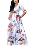 White Womens Casual Floral Print Long Maxi Dress Plus Size Plain Party Outfits - JTNFairy | Women's Casual Dresses
