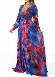 Blue Floral Womens Casual Floral Print Long Maxi Dress Plus Size Plain Party Outfits - JTNFairy | Women's Casual Dresses