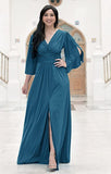 Blue Teal Womens Long Bridesmaid Cocktail Evening Short Sleeve Maxi Dress Gown - KOH KOH | Women's Cocktail Dresses