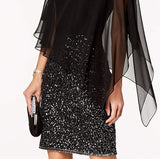 Blush Silver Women's Short Beaded Cocktail Dress with Cold Shoulder Caplet Sleeves - J Kara | Women's Cocktail Dresses