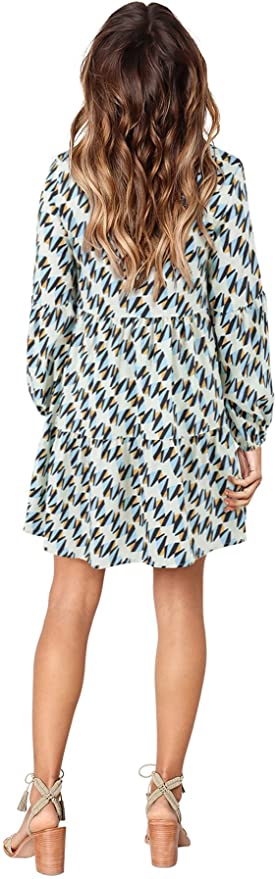 Houndstooth Long Sleeve Women Summer Tunic Dress V Neck Casual Loose Flowy Swing Shift Dresses - Amoretu | Women's Casual Dresses