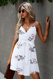 White Women's Sexy V Neck Printed Spaghetti Strap Beach Romper Shorts Jumpsuit - Angashion | Women's Cocktail Dresses