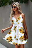 White Yellow Women's Sexy V Neck Printed Spaghetti Strap Beach Romper Shorts Jumpsuit - Angashion | Women's Cocktail Dresses
