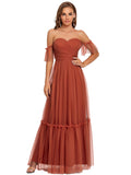 Women's Off-Shoulder Long Ruched Tulle Evening Dresses  - Sara Clothes