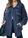 Navy Blue Womens Button Down Shirts Shacket Jackets Mid Length Trench Pea Coat - FARYSAYS | Women's Coat & Jacket