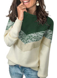 Green Arrow Womens Color Block Sweaters Long Sleeve Crewneck Pullover Knit Jumper Tops - Dokotoo