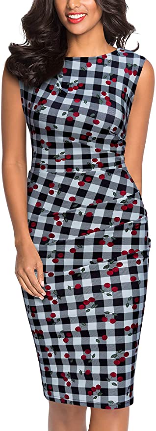Z-Black White Cherry Women's Retro Ruffle Style Slim Work Pencil Dress - Miusol | Women's Cocktail Dresses