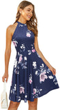 Black Floral-40 Women's Halter Neck Floral Summer Casual Sundress - OUGES | Women's Casual Dresses