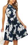 Blue Floral-7 Women's Halter Neck Floral Summer Casual Sundress - OUGES | Women's Casual Dresses