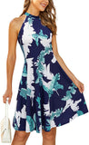 White Floral-6 Women's Halter Neck Floral Summer Casual Sundress - OUGES | Women's Casual Dresses