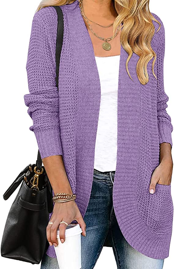 Violet Women's Long Sleeve Open Front Casual Lightweight Soft Knit Cardigan Sweater Outerwear - ZESICA | Women's Cardigan