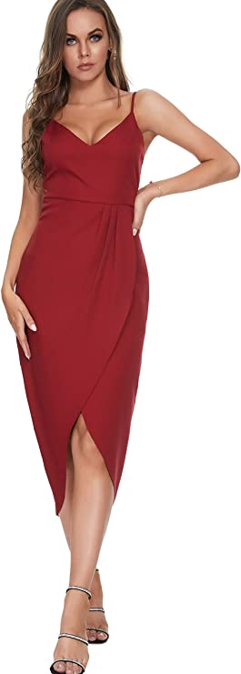 Purplish Red Women's Sexy V Neck Backless Maxi Dress Sleeveless Spaghetti Straps Cocktail Party Dresses - CMZ2012 | Women's Cocktail Dresses