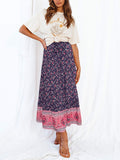 Royalblue Women's Bohemian Floral Printed Elastic Waist A Line Maxi Skirt with Pockets - ZESICA | Women's Casual Dresses