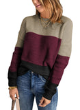 Red Womens Color Block Sweaters Long Sleeve Crewneck Pullover Knit Jumper Tops - Dokotoo