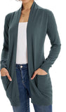 Cadet Gray Women Open Front Cardigan Sweaters Pockets Long Sleeve Shrugs - GRACE KARIN | Women's Cardigan