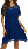 Royal Women's Elegant Round Neck Short Sleeve A-Line Lace Dress - ALLANDWELL | Women's Cocktail Dresses