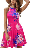 White Floral-31 Women's Halter Neck Floral Summer Casual Sundress - OUGES | Women's Casual Dresses