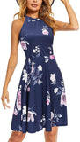 Black Floral-40 Women's Halter Neck Floral Summer Casual Sundress - OUGES | Women's Casual Dresses