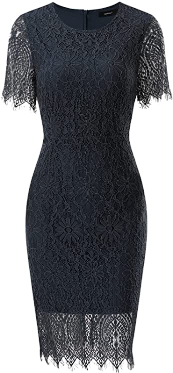 Black Women's Elegant Floral Lace Bodycon Cocktail Lace Dress - ALLANDWELL | Women's Cocktail Dresses