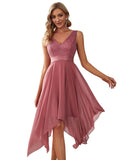 Came Brown Ladies Sleeveless V Neck Empire Waist A Line Lace Chiffon Knee Length Prom Evening Dresses - Ever-Pretty