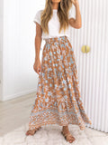 Clay Women's Bohemian Floral Printed Elastic Waist A Line Maxi Skirt with Pockets - ZESICA | Women's Casual Dresses