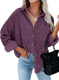Purple Womens Corduroy Button Down Shirts Boyfriend Long Sleeve Oversized Blouses Tops - Dokotoo | Women's Tops and Blouses