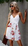 White Red Womens V-Neck Spaghetti Strap Bowknot Backless Sleeveless Lace Mini Swing Skater Dress - Ecowish | Women's Casual Dresses