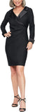Black And Satin Women's Slimming Short Sheath Sleeve Dress with Surplus Neckline - Alex Evenings | Women's Cocktail Dresses