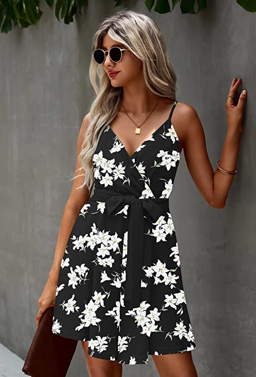 Black White Women's Sexy V Neck Printed Spaghetti Strap Beach Romper Shorts Jumpsuit - Angashion | Women's Cocktail Dresses