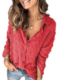 Astylish Womens Pompom Button Down Shirt Casual Blouse Tops