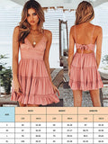 Pink Womens V-Neck Spaghetti Strap Bowknot Backless Sleeveless Lace Mini Swing Skater Dress - Ecowish | Women's Casual Dresses