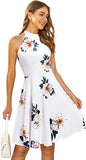 White Floral-21 Women's Halter Neck Floral Summer Casual Sundress - OUGES | Women's Casual Dresses