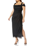 Black Women's Plus Size Long Cold Shoulder Dress with Ruched Skirt - Alex Evenings | Women's Cocktail Dresses