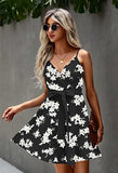 Black White Women's Sexy V Neck Printed Spaghetti Strap Beach Romper Shorts Jumpsuit - Angashion | Women's Cocktail Dresses