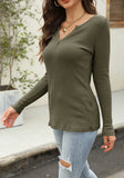 Grey Women's V Neck Waffle Knit Henley Tops Casual Long Sleeve Pullover Sweater Blouses - Farktop | Women's Sweaters
