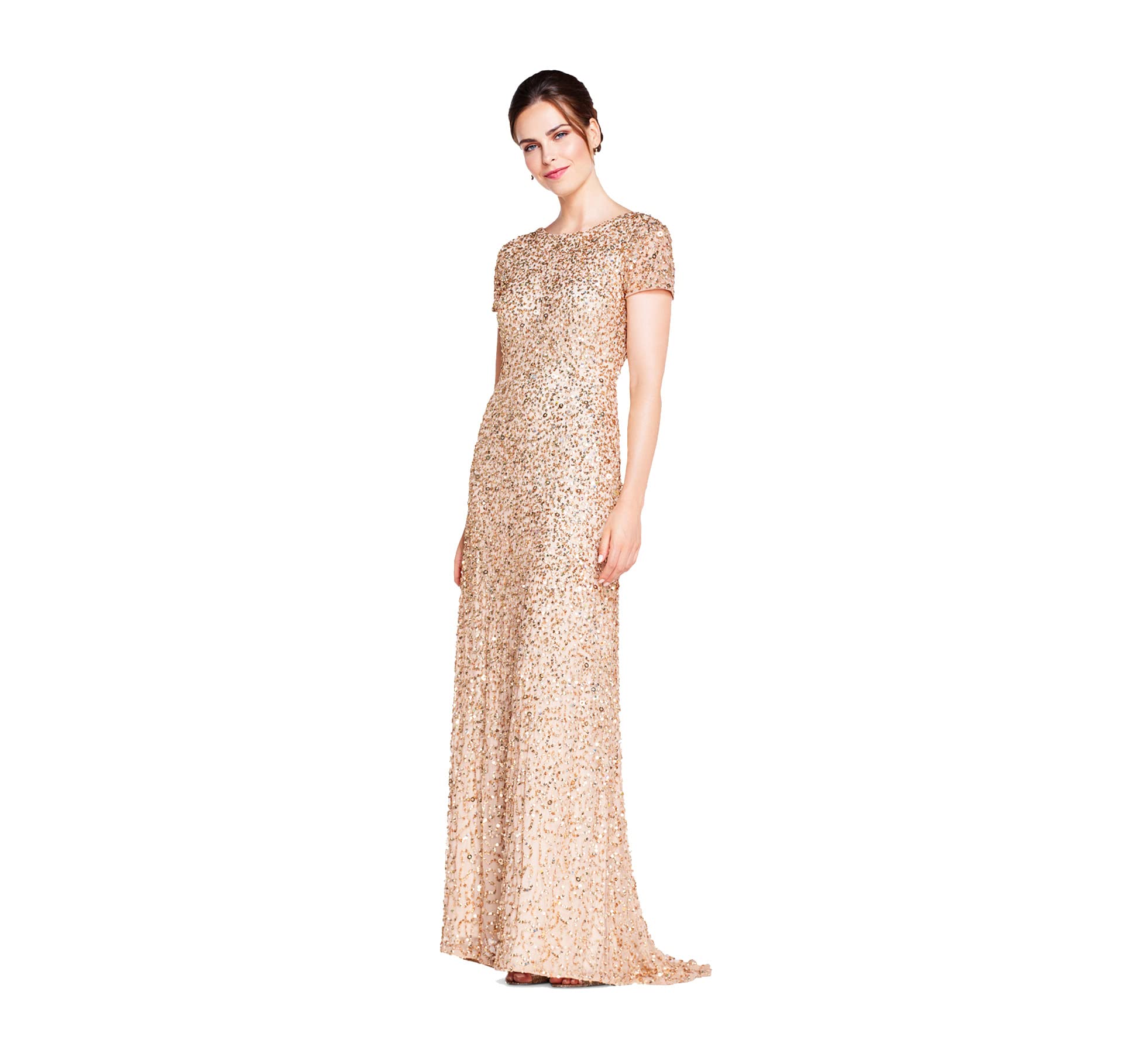 Gold Women s Short Sleeve All Over Sequin Gown Adrianna Papell