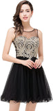 Black Women's Cocktail Dresses Crystals Applique Short Prom Dresses - MisShow | Women's Cocktail Dresses