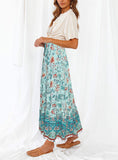 Turquoise Women's Bohemian Floral Printed Elastic Waist A Line Maxi Skirt with Pockets - ZESICA | Women's Casual Dresses